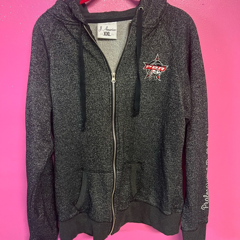 PBR Black Metallic  Zip-Up Hoodie with Embroidered Logo